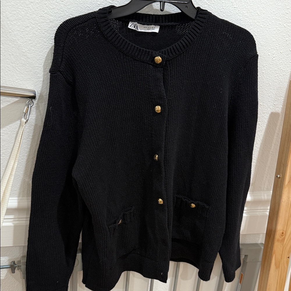 Zara Black Cardigan with Gold Buttons